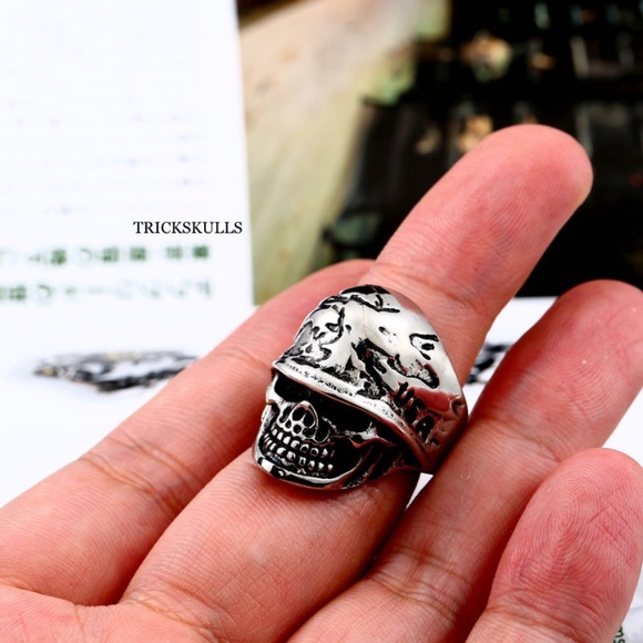 Soldier Skull Camo Helmet Military 316 Stainless Steel Ring Sizes 7 8 9 10 - Picture 5 of 7